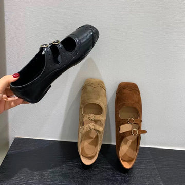 Xajzpa New Fashion Ladies Leather Flat Shoes Mary Jane Casual  Women Buckle Shoes Ladies Casaul Dress Low Heel Leather Shoes